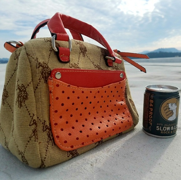 Handbags - Mini Polo Canvas Clutch w Red & Orange Accents